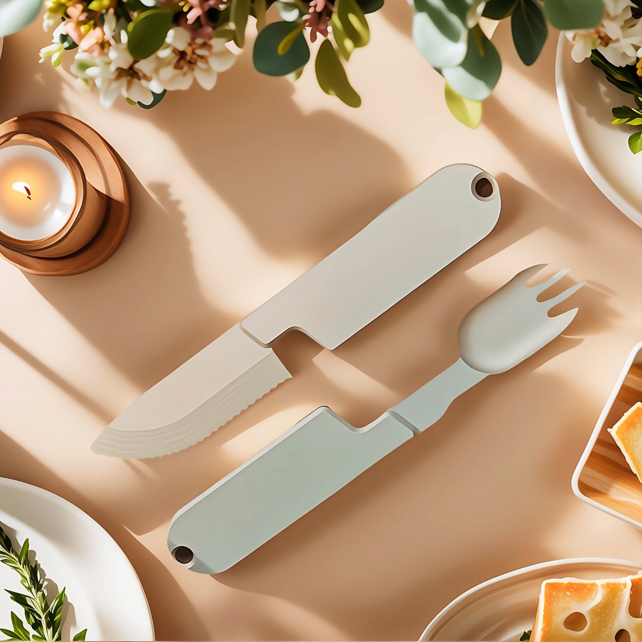 outdoor camping portable stainless steel 2 in 1 camping cutlery knife and fork set exquisite and compact   outdoor bbq cooking Product details 4