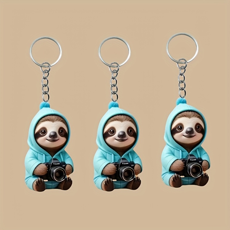 

Cute Cartoon Sloth Acrylic Keychain, Animal Themed Decorative Key Ring With Camera Design, Ladies Key Ring For Bags & Cars, Ideal For Valentine's Day Gift