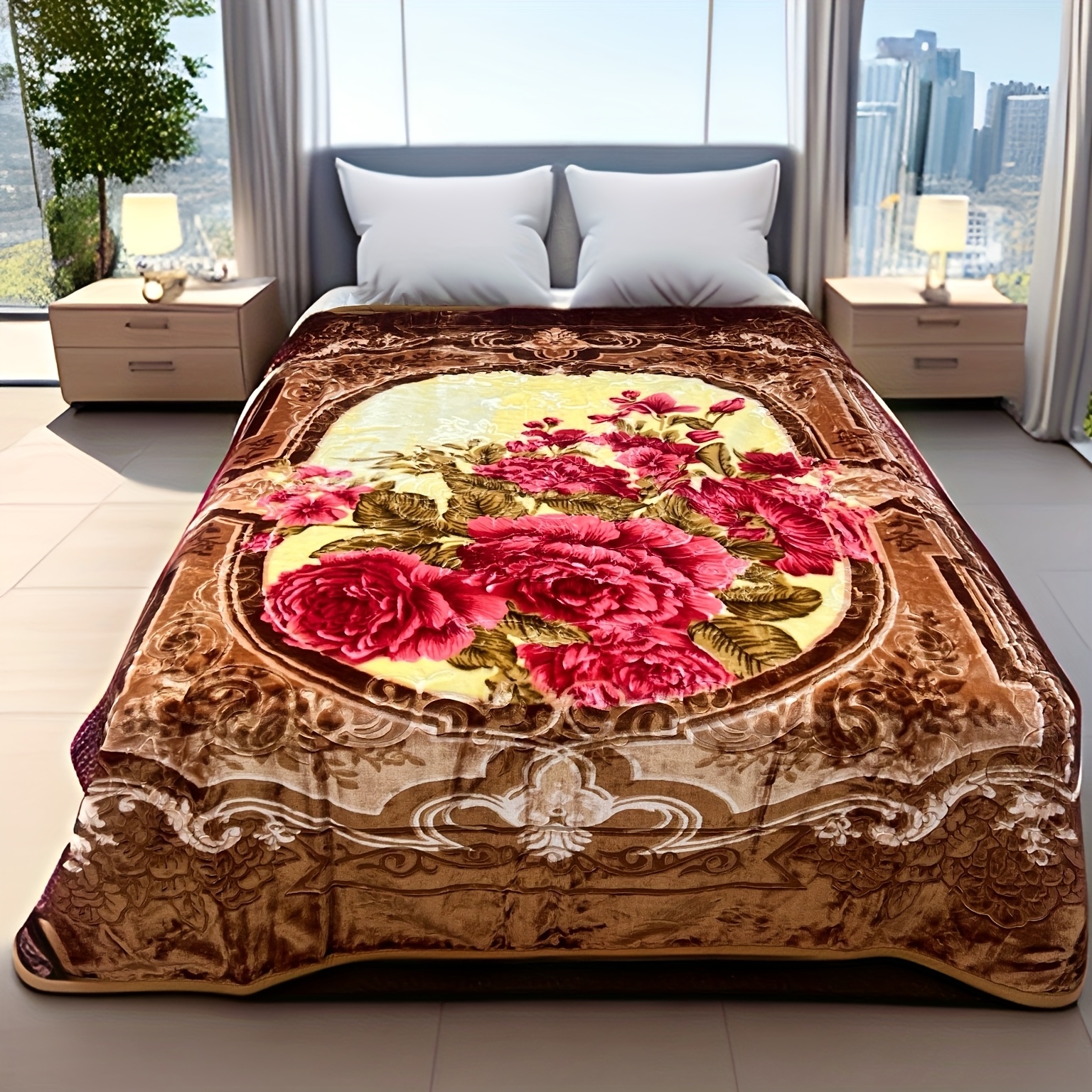 new super soft 2ply 2side mink style brown color embossed queen size blanket warm and heavy   season no fading no shrink washing washable size 75x87inch weight 6 5lbs details 2