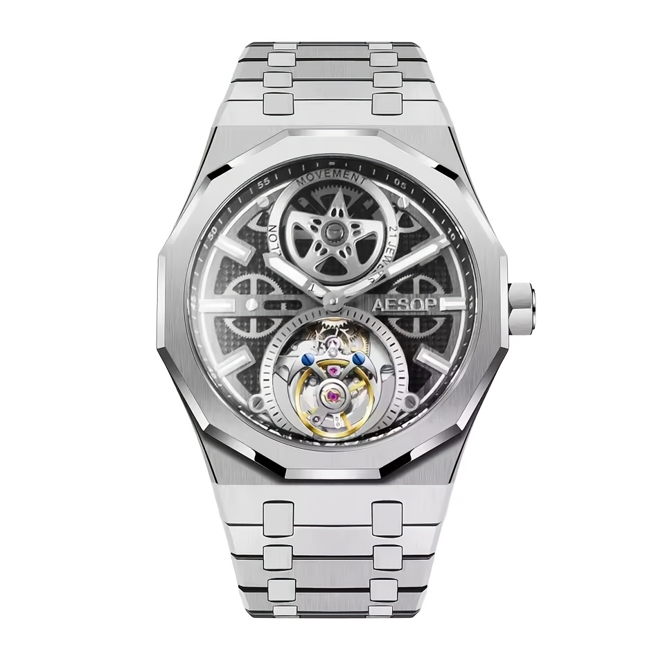 Image of Men's Luxury Automatic Tourbillon Watch By Aesop, Featuring A Self-winding Mechanism, Synthetic Sapphire Crystal, And Waterproof Design, Making It An Ideal Gift Option, Without Battery