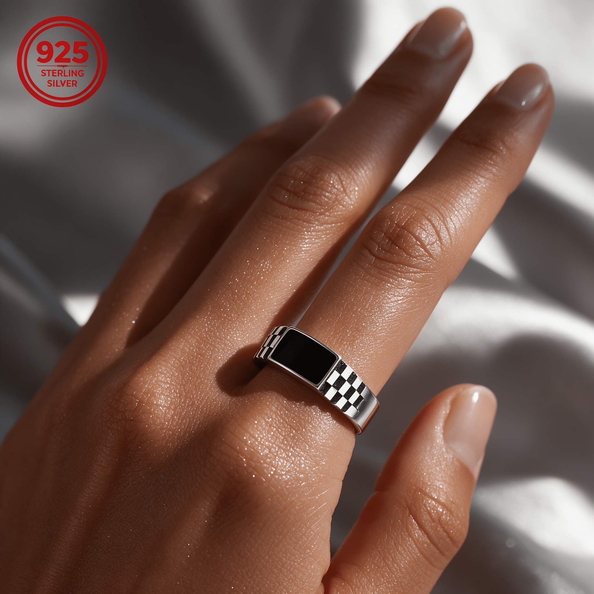 925 Silver Open Geometric Chess/Card Game Ring, Gift for Friends