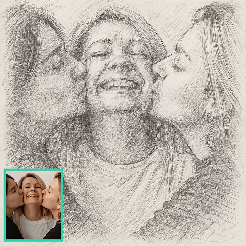 E-shop 2D-Flache, Personalisierte Rahmenlose Fotokunst – Individuelle Porträt-Skizzen für Hochzeiten, Jahrestage Weihnachten – Ideal für