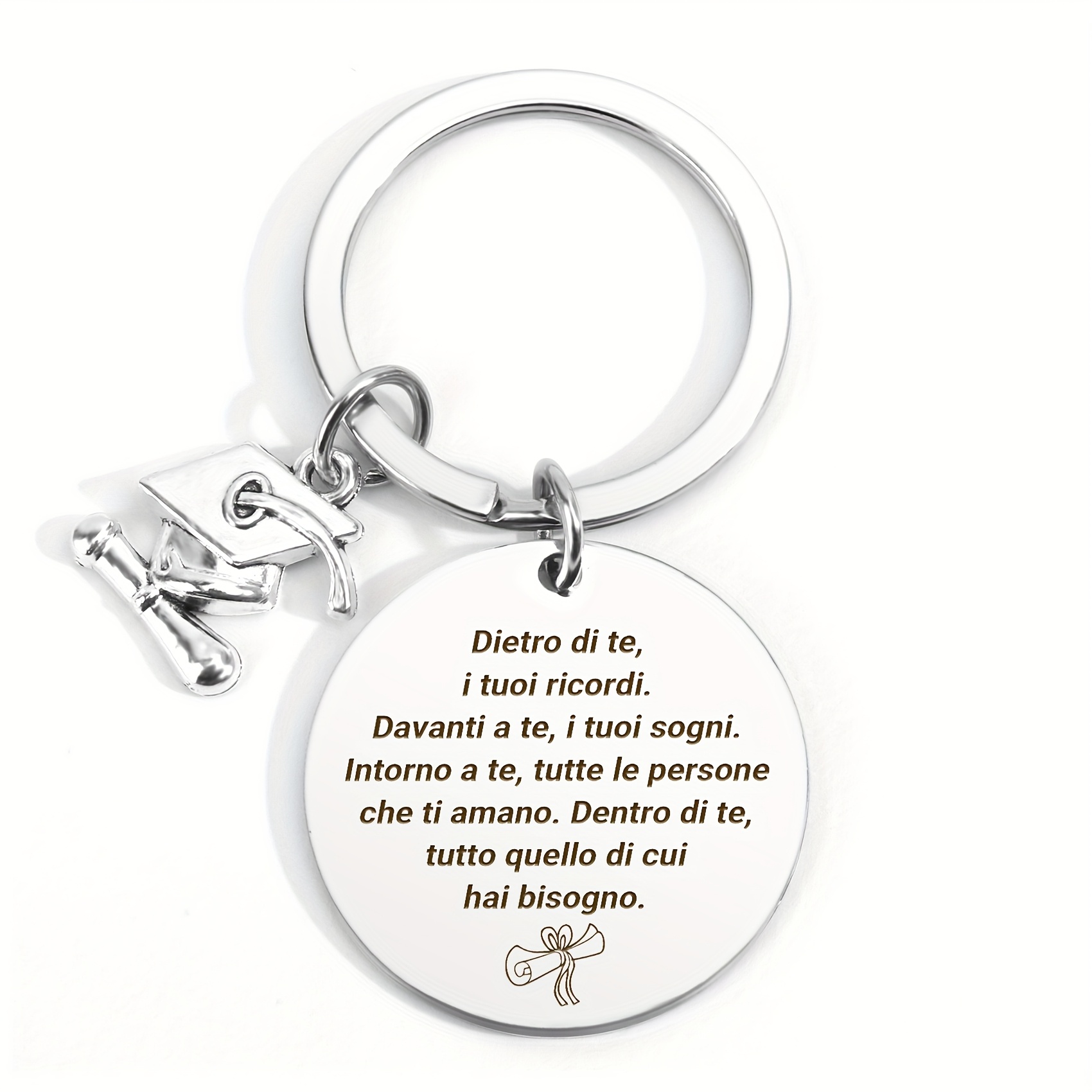 Temu Portachiavi Di Laurea Italiana, Decorazione Di Cappello Di Laurea Argentata, Portachiavi Commemorativo Di Laurea Italiana, Portachiavi-image