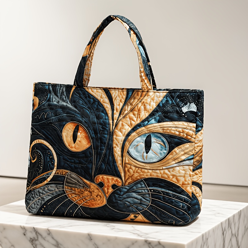 TEMU 【新作】ヴィンテージ風 猫柄 トートバッグ レディース 大容量 折りたたみ 軽量 ハンドバッグ ソフトショルラップ付き 再利用可能 丈夫なバッグ ビーチ旅行、仕事、ショッピングに最適 パッチワーク柄