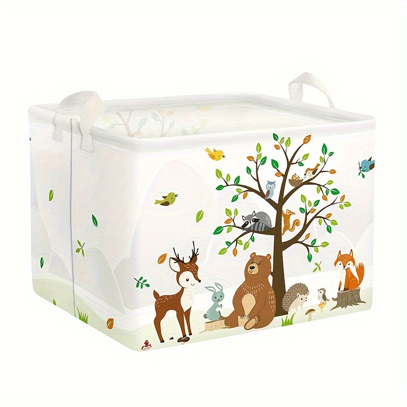 

1pc Woodland Animals Bear Fox Tree Gift Storage Basket Deer Owl Collapsible Rectangular Shelf Basket Book Clothes Towel Storage Bin, Laundry Baskets