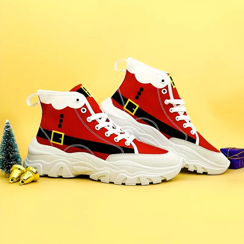 mens trendy cool santa claus costume print high top canvas shoes non slip wear resistant sneakers for party vacation christmas gifts Product details 1