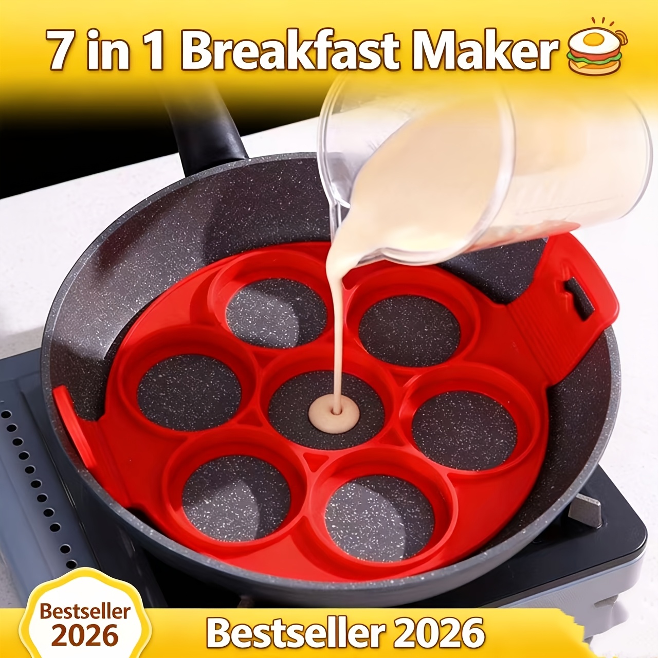 Moldes de silicona para panqueques y huevos, bandejas antiadherentes para hornear, utensilios de cocina de desayuno fáciles de limpiar, ideales para comidas de calidad de restaurante en casa