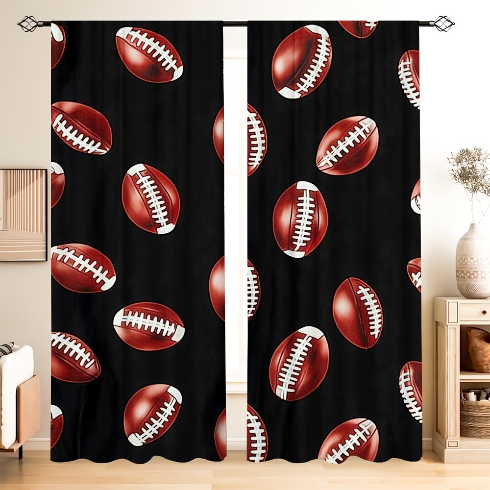 Tenda Oscurante Per Armadio O Porta Con Palla Da Rugby | Stampa 3D Design Sportivo | 86x203 Cm | 1 Pannello Con Occhielli - 2