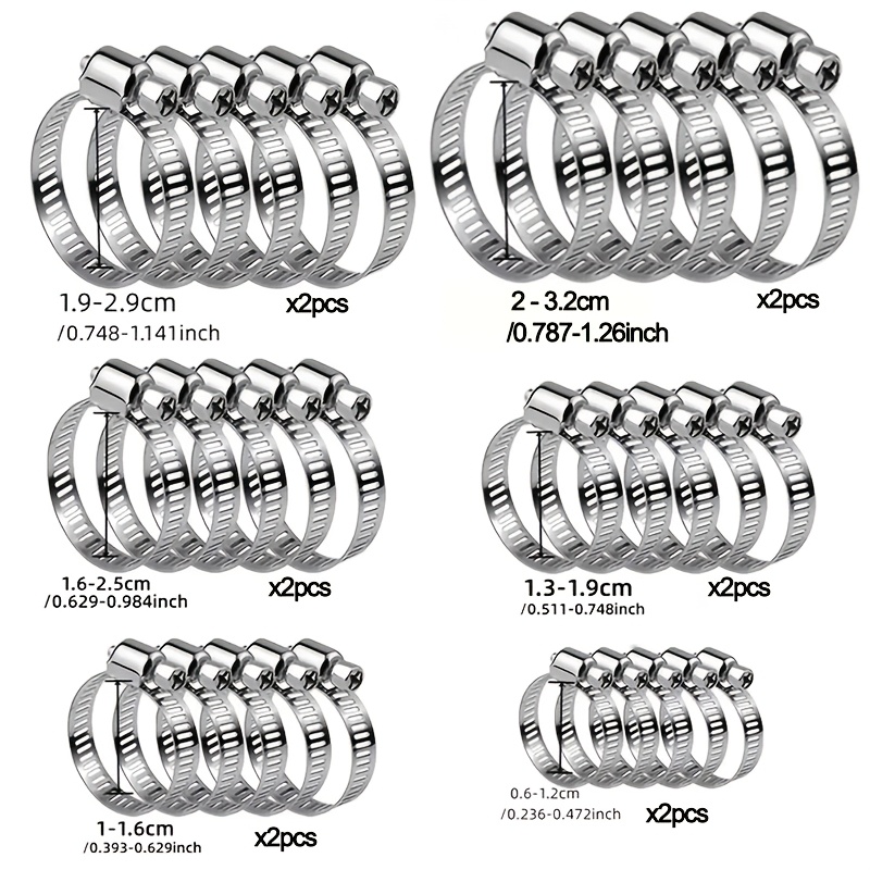 TEMU Combination Kit, Adjustable Stainless Steel Hose Clamps For 1/4 Inch To 1-1/8 Inch (6-32mm) T-bolts, Worm Gear , Suitable For Plumbing And