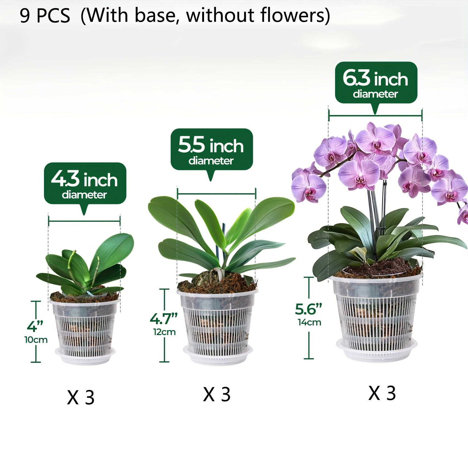 Image of 9pcs Orchid Pot, 9pcs Orchid Pots With Holes And Saucers For Repotting, 3 Each Of 4.3, 5.5 And 6.3 Inch, Clear Plastic Flower Plant Pot For Indoor Outdoor Plants, Orchids Planter For