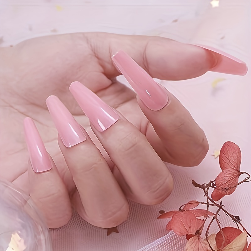 long coffin ballet press on nails solid color fake nails full cover false nails for women and girls details 6