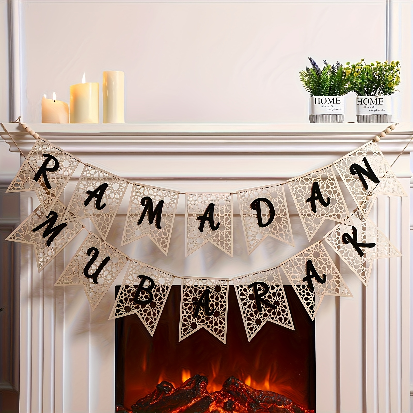 Image of 2pcs Banner Wooden Ramadan Mubarak Decoration Ramadan Decoration Banner Party Decoration Supplies Suitable For Home Fireplace Indoor And Outdoor