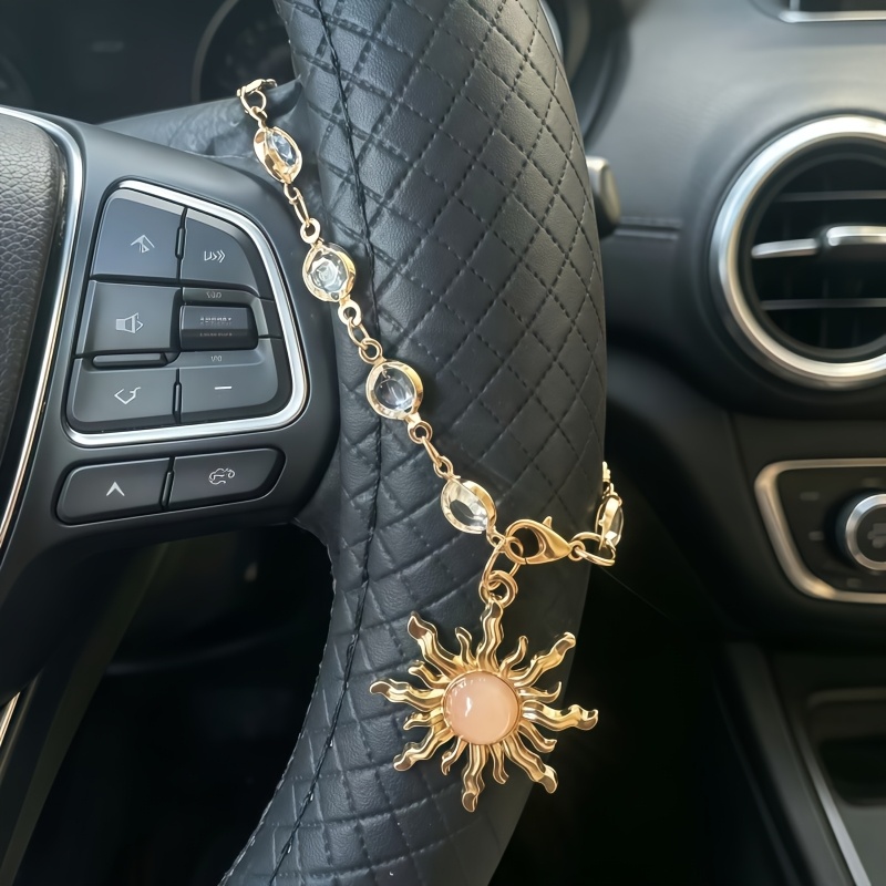 TEMU 1pc Sun Stone Rhinestone Car Pendant Transparent Crystal Chain Car Atmosphere Easy Decorative Pendant Female Car Atmosphere Ornament