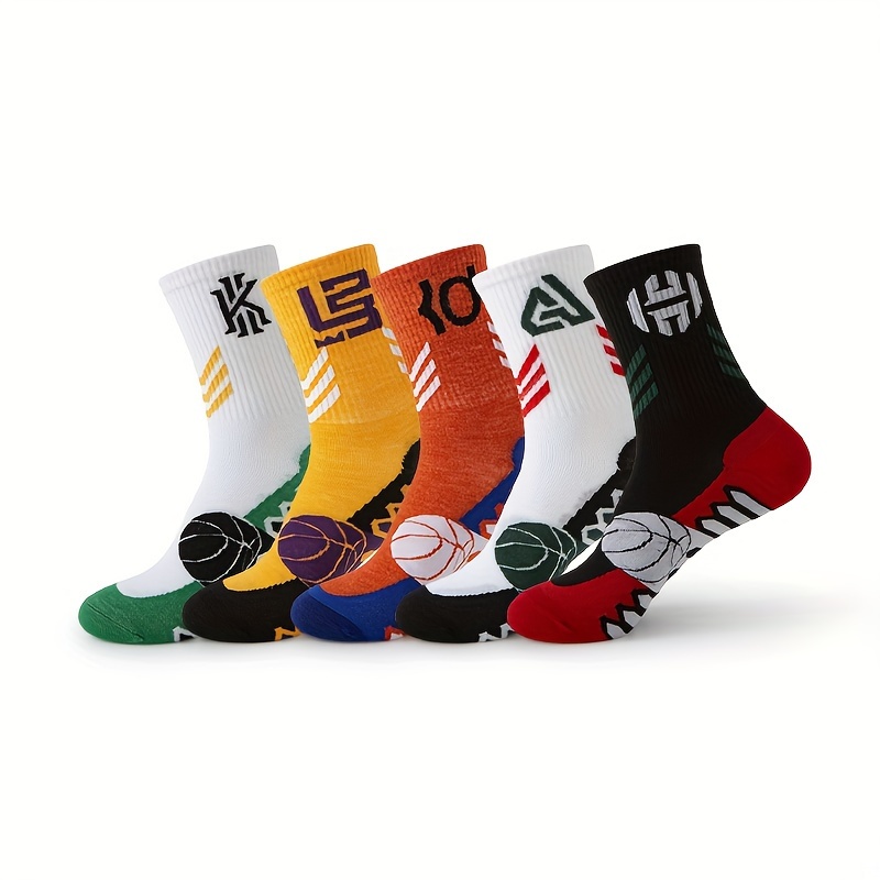 TEMU 5pcs Men's Breathable Elite Crew Socks - Non-slip, Versatile High-top With Geometric Pattern