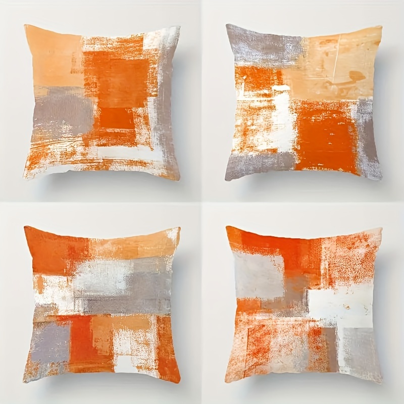 

4pcs, Vibrant Orange & Gray Abstract Art Throw Pillow Covers Modern Home & Sofa Decor Accents, Room Aesthetics Enhancement (no Pillow )