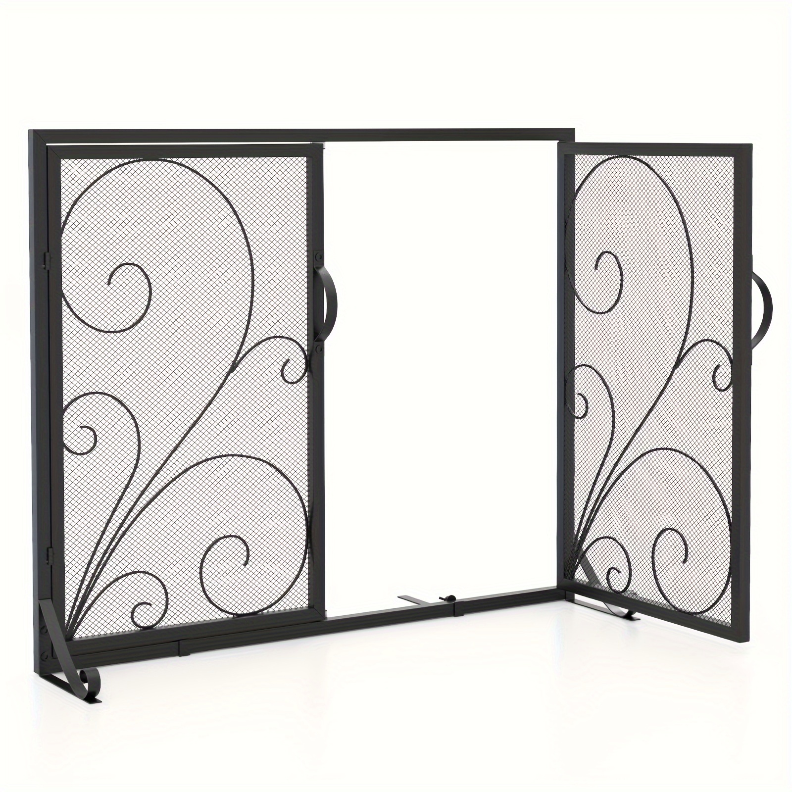 

1pc, 38 X 31 Inch Double Door Fireplace Screen W/ Magnetic Panels Stable Support Rear