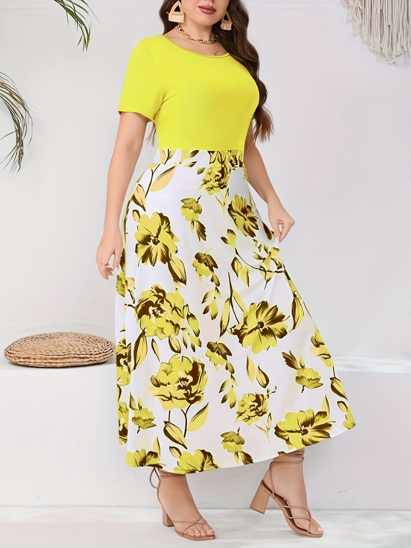 Plus size white skirt yellow dress best sale