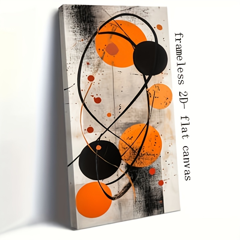 TEMU 2d Flat, 2d Flat, A Frameless 2d Flat Abstract Vertical Canvas Wall Art - A Modern Black And Orange Splatter Texture Painting, Large Decor For