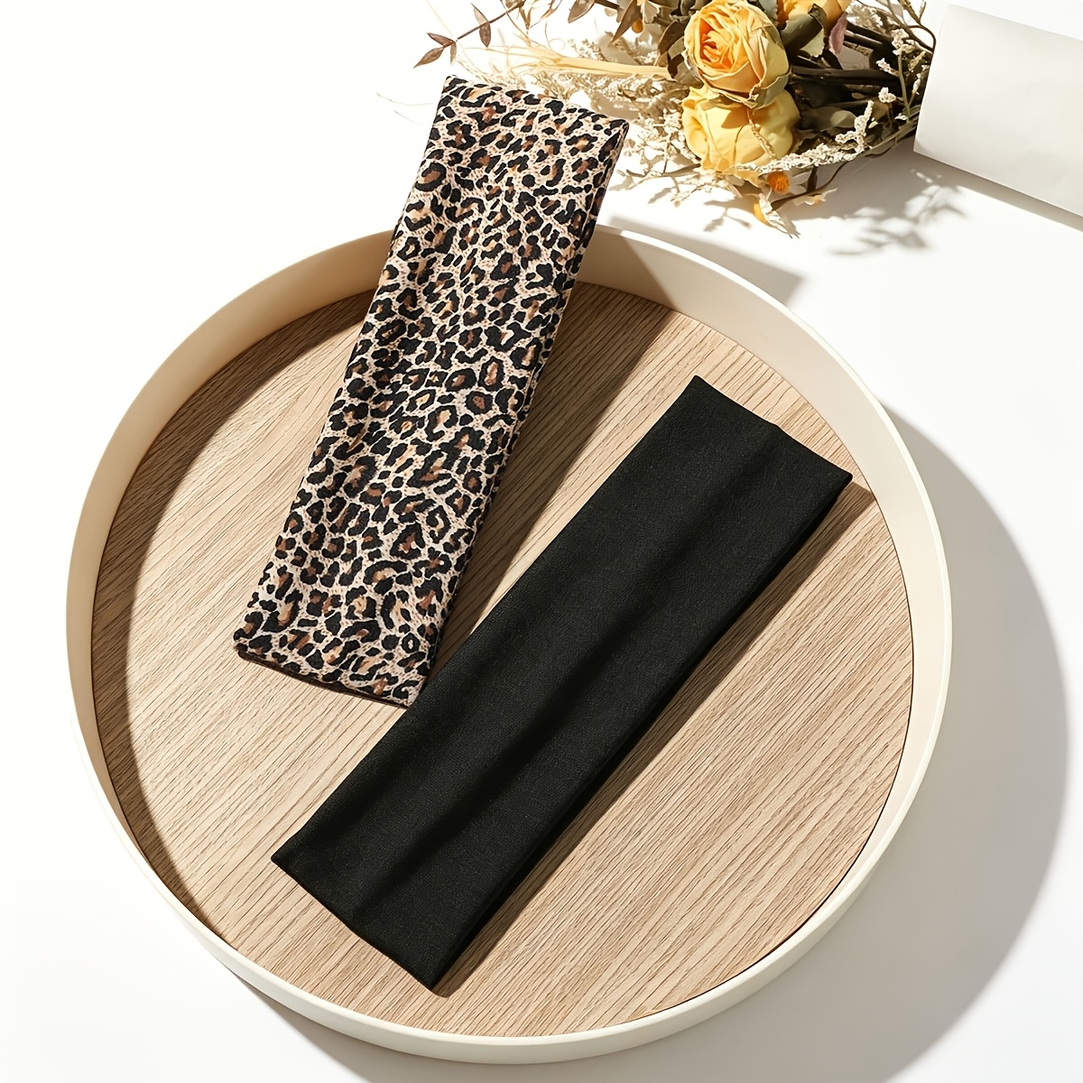 TEMU 2pcs Set Fashionable Leopard Print Soft Non-slip Headbands, Elastic Yoga Sports Hair Accessories, Daily Apparel, Headscarves And Headbands,