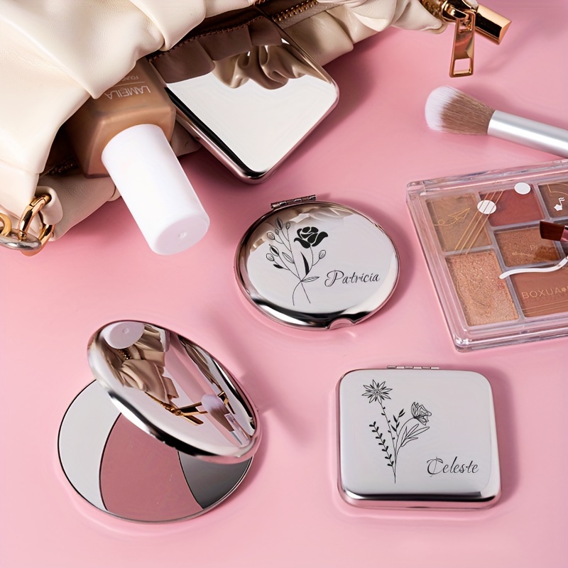 

Personalized Compact Folding Makeup Mirror - Ideal For Purses, Perfect Gift For Women & Girls On Graduation, Birthdays, Valentine's, Day - Polished Metal