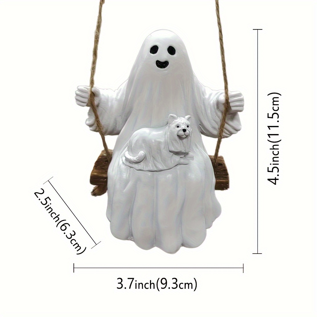 Image of Halloween Swing Decoration - 1 Freestanding Resin Statue, Garden Tabletop Sculpture, Hanging White For Halloween Holiday Decor