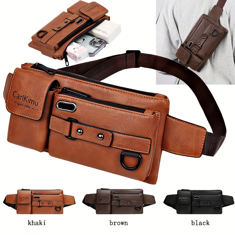 

1pc Men's New Leather Chest Bag, Fashion Casual Waist Bag