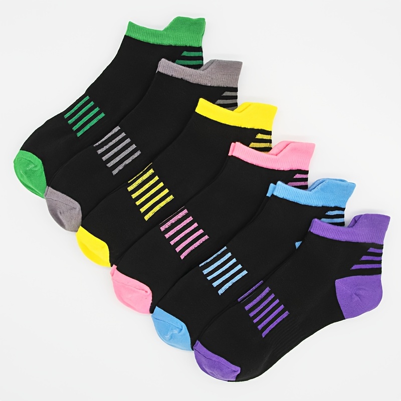 TEMU 6 Pairs Of Stylish, Comfortable, Breathable, And Colorful Striped Sports Socks Suitable For Daily , Casual Wear, Campus Running, And Hiking