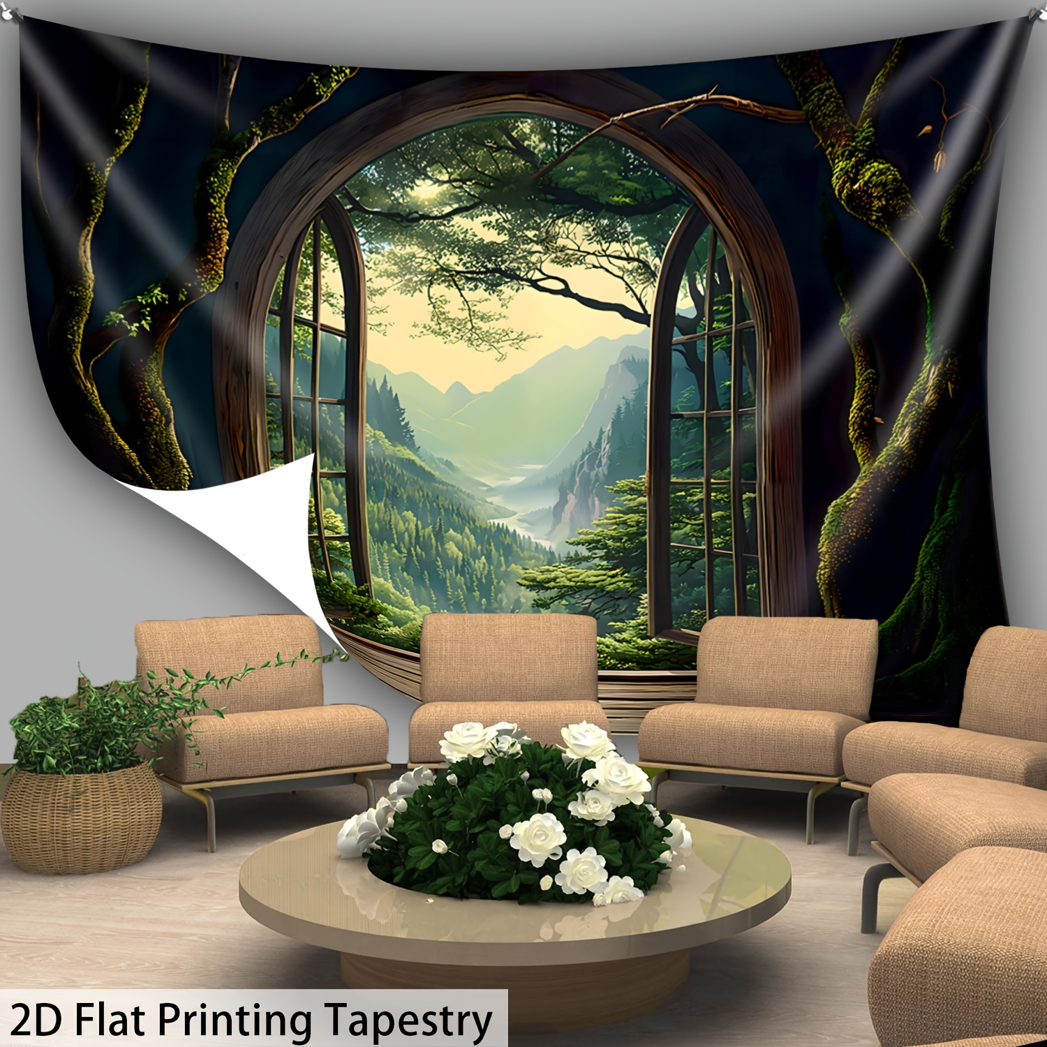 TEMU 2d Flat - 2d Flat - [2d Flat Printing] 1pc - Ultra Large Size - Nordic Minimalist Forest - Hd Digital Printing Huge Tapestry - Polyester - Home