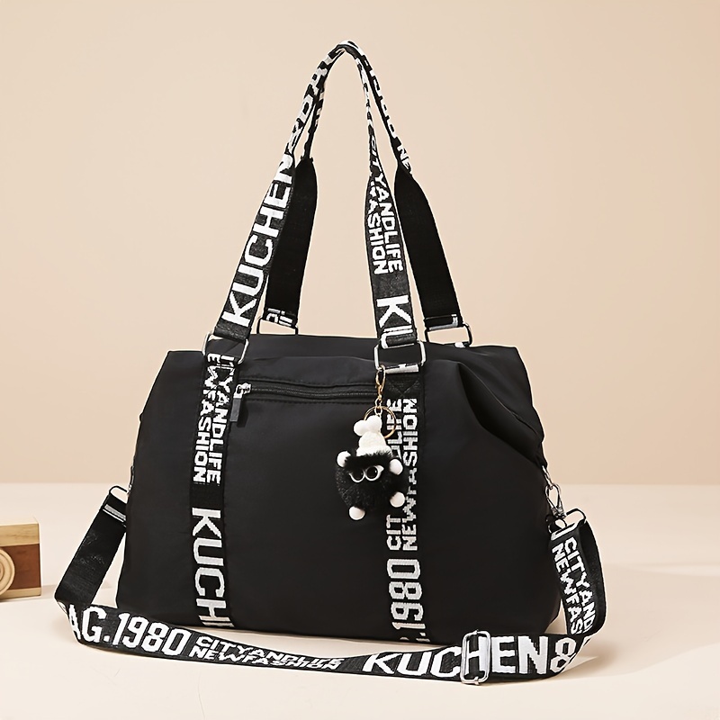 

Casual Black Fabric Tote Bag For Women, Large Capacity With Adjustable Strap, Zipper Closure, Polyester , Messenger Bag Style