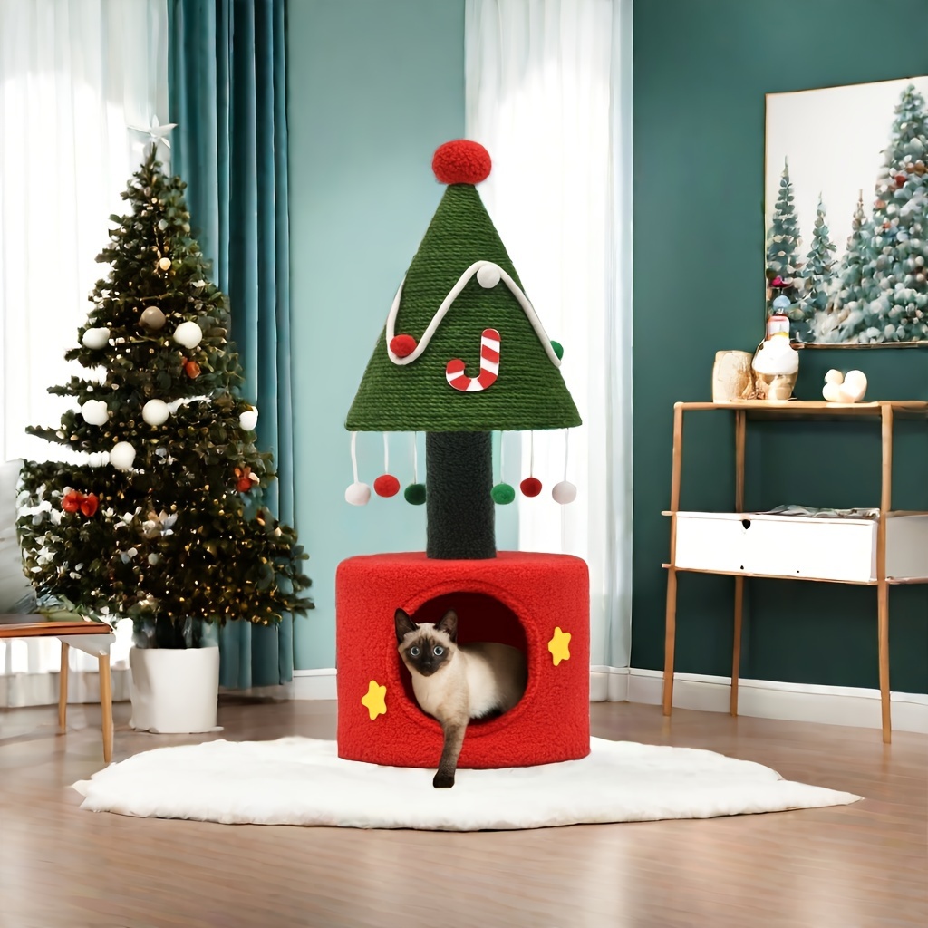 

With Cat Teaser Toy, Cat Tower For Indoor Cats With Cat House, Christmas With Plush Ball For 2 Cat