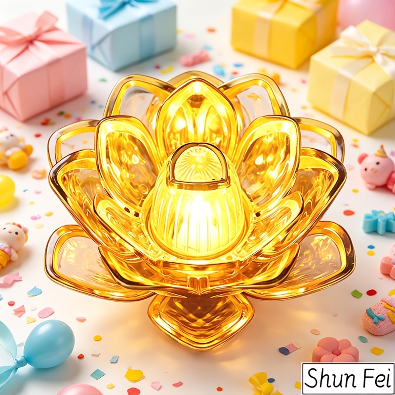 Image of Diwali For Lotus Lamp Decorations, Led Flameless For Lotus Tea Lights For Wedding, Outdoor, Table, Halloween, Christmas Decor