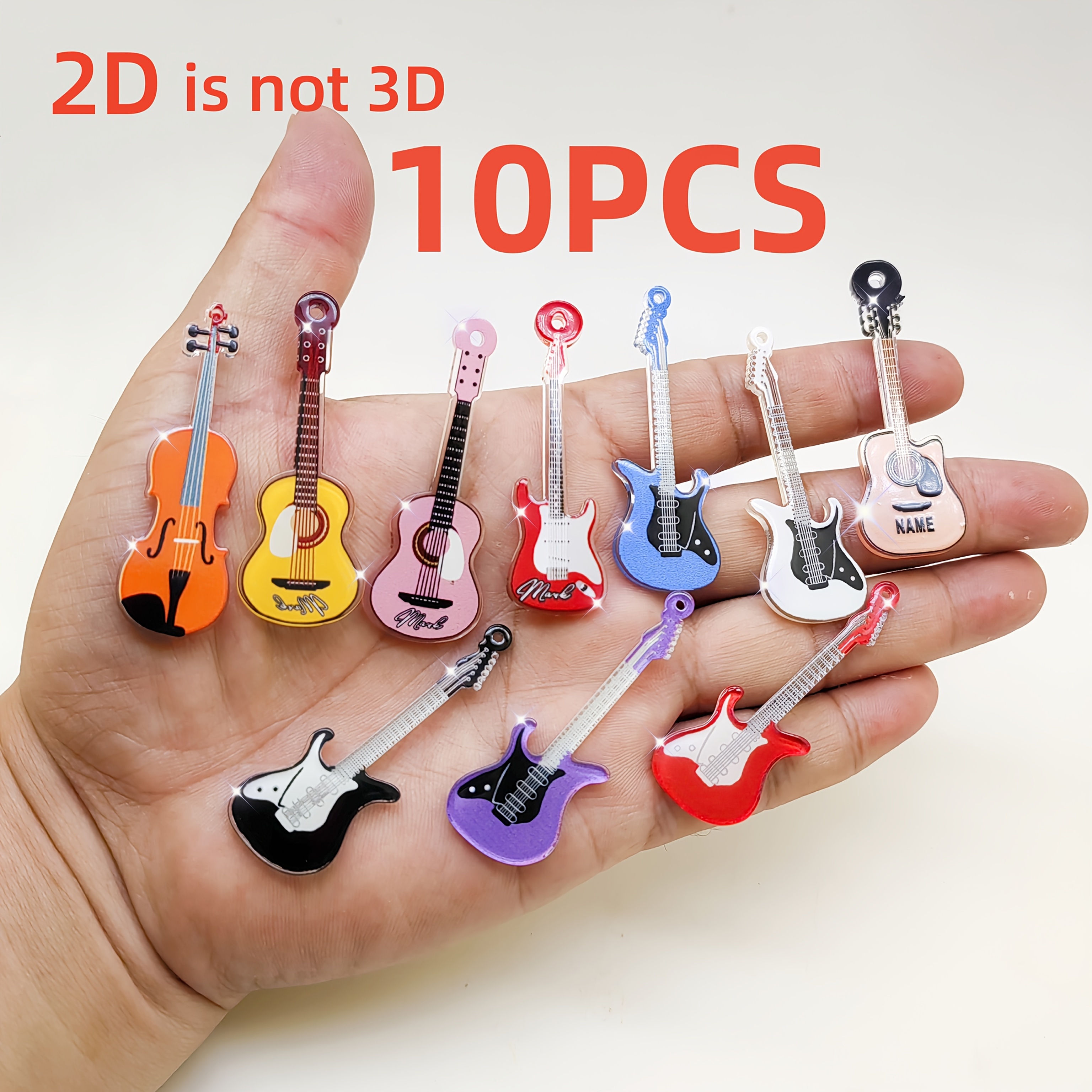 

10-pack Assorted Acrylic Guitar, Violin, And Ukulele Pendants For Diy Earrings, Keychains, Jewelry Making, And Party Favors Accessories - No Plating, Jewelry Making Parts And Accessories