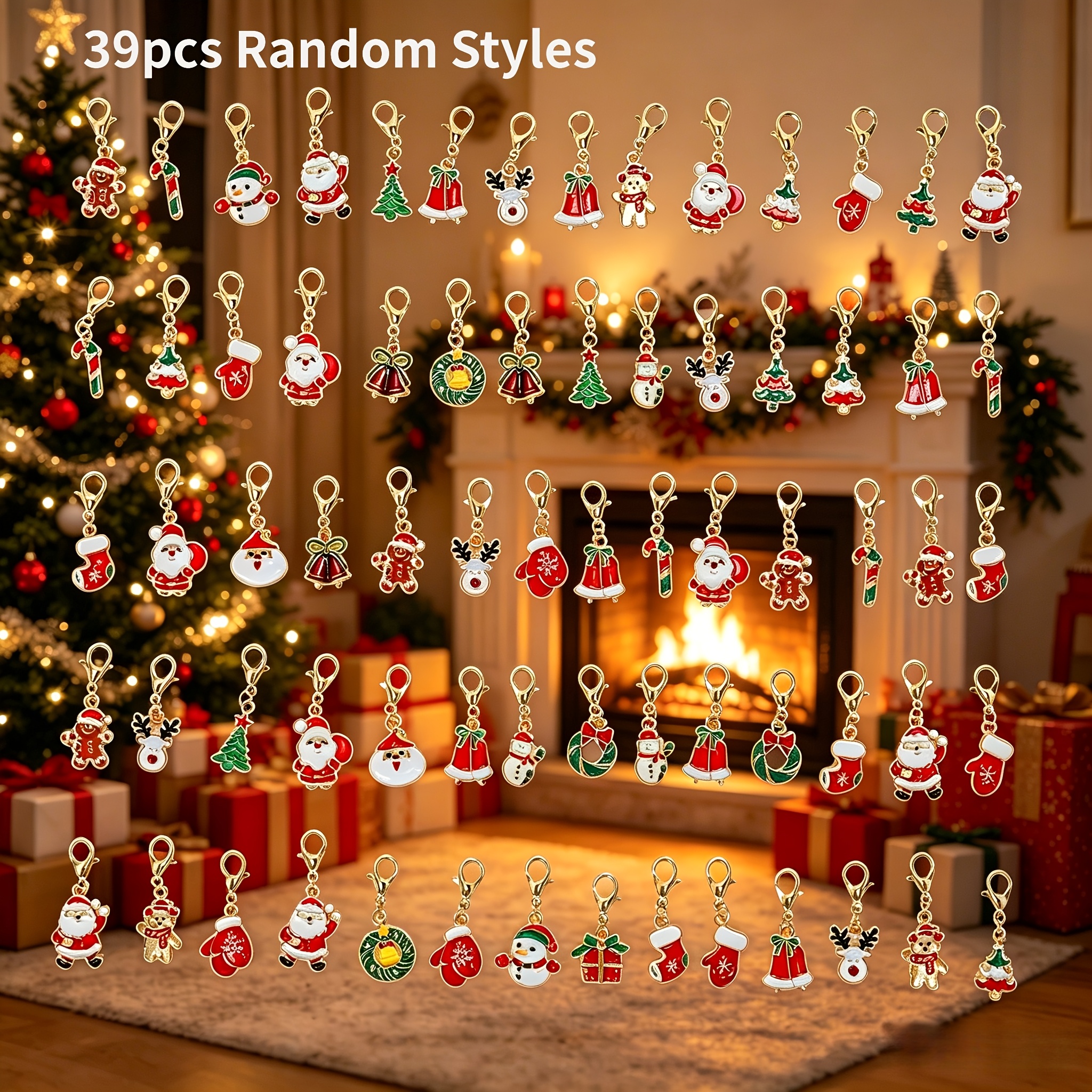 TEMU 39pcs Random Mix Christmas Keyring Set Claus Snowman Reindeer Bells Tree Bulk For Women Ladies Adults - Corporate Annual Meeting Employee