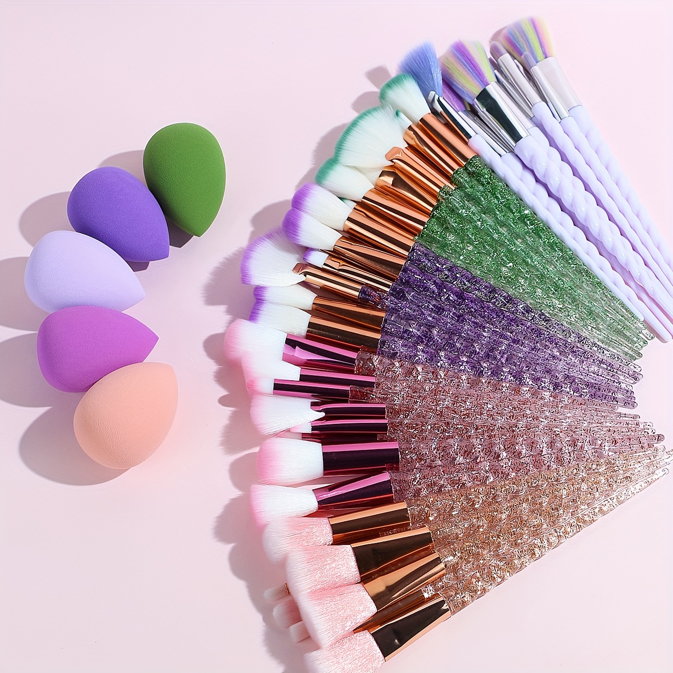 

10 Pcs Spiral Handle Makeup Brush Set, Acrylic Handles, Cosmetic Sponge Beauty Blender, Eyeshadow, Powder, Contour, Lip Brushes, Essential Makeup Tools Kit