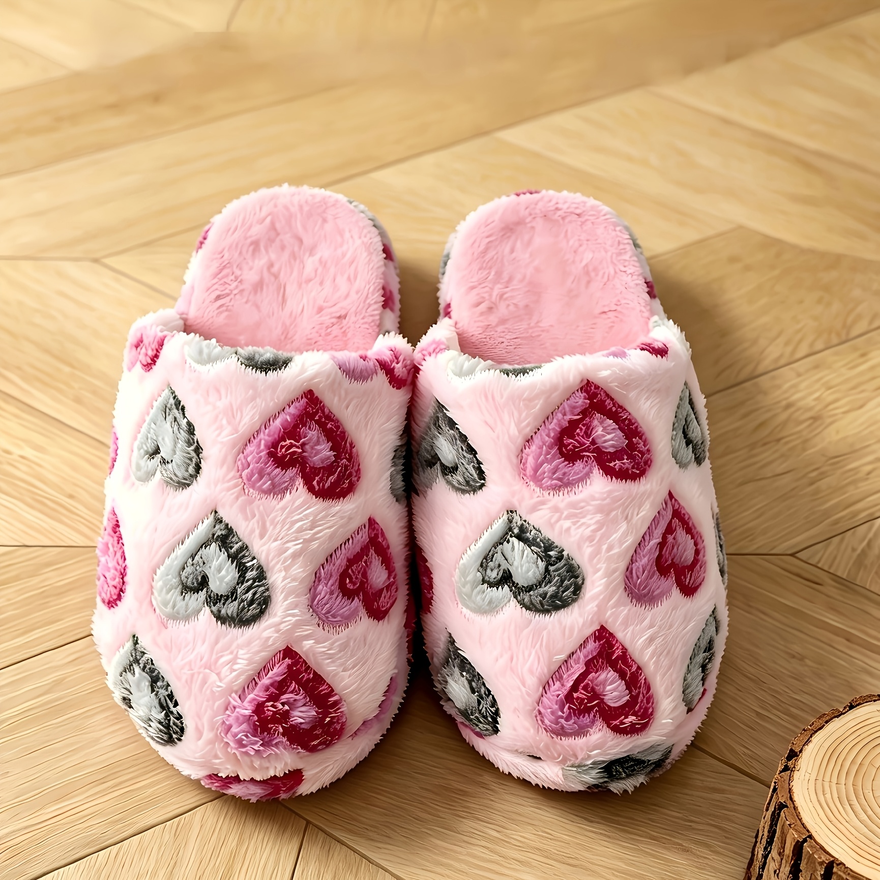 TEMU chaussons pour femme à motif cœur pour /automne, chaussures d'intérieur confortables en peluche, sandales de couple, chaussons de maison pour