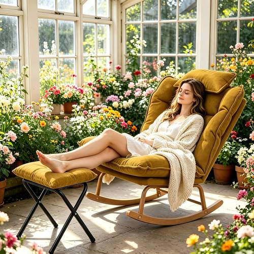 oversized courtyard chair metal frame rocking chair with removable thickened cushion and footstool modern comfortable rocking reading chair suitable for indoor outdoor balcony porch lawn outdoor garden furniture