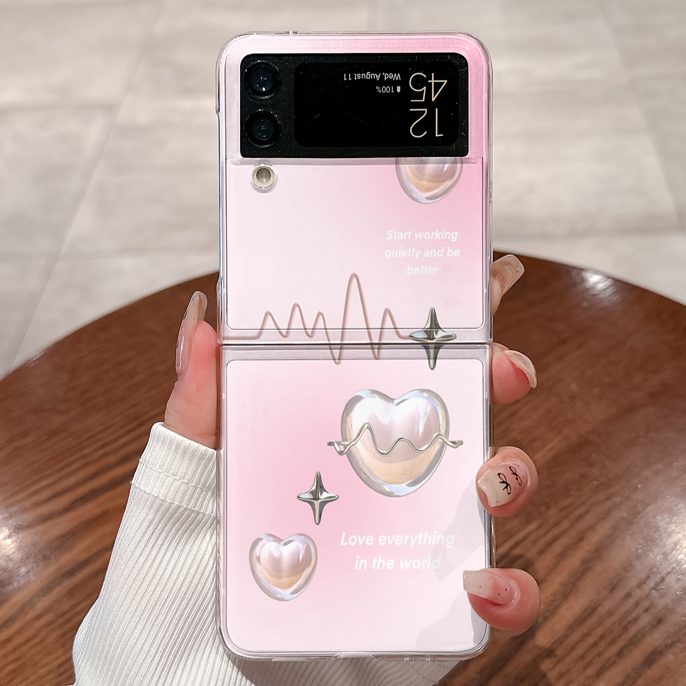 

Coque de Protection pour Téléphone Portable Samsung à Écran Pliable, Fond Rose, Love Anti-Chute