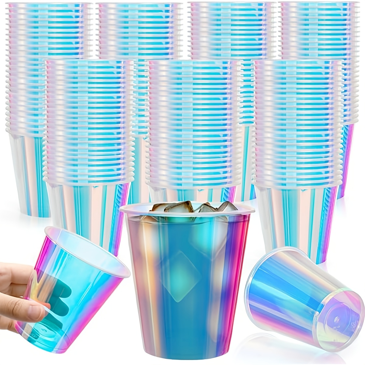 Image of Set Of 10 Colorful Plastic Cups, 12-ounce Single Party Cups, Sparkling Drinking Cups, Holographic Shiny Beverage Cups, Decorations For Disco, Birthday, And Wedding Parties