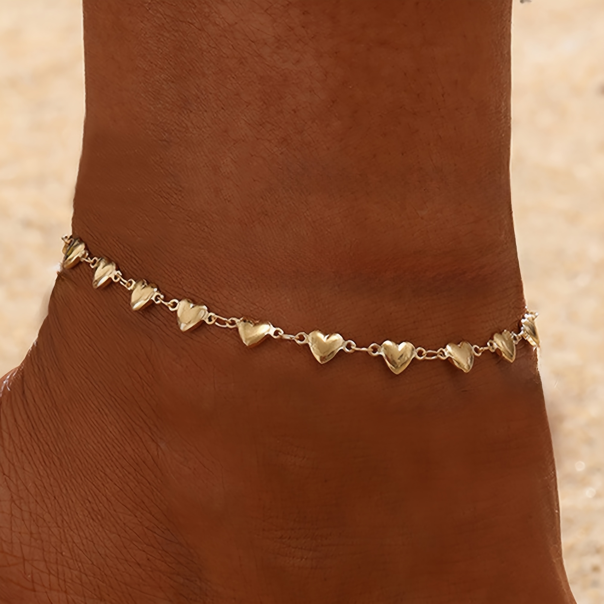 E-shop 1 Goldene Damen-Fußkette, Klassisches Herz-Muster, Hochwertig galvanisiertes, brillant goldenes Aussehen, Exquisites Edelstahlmaterial,