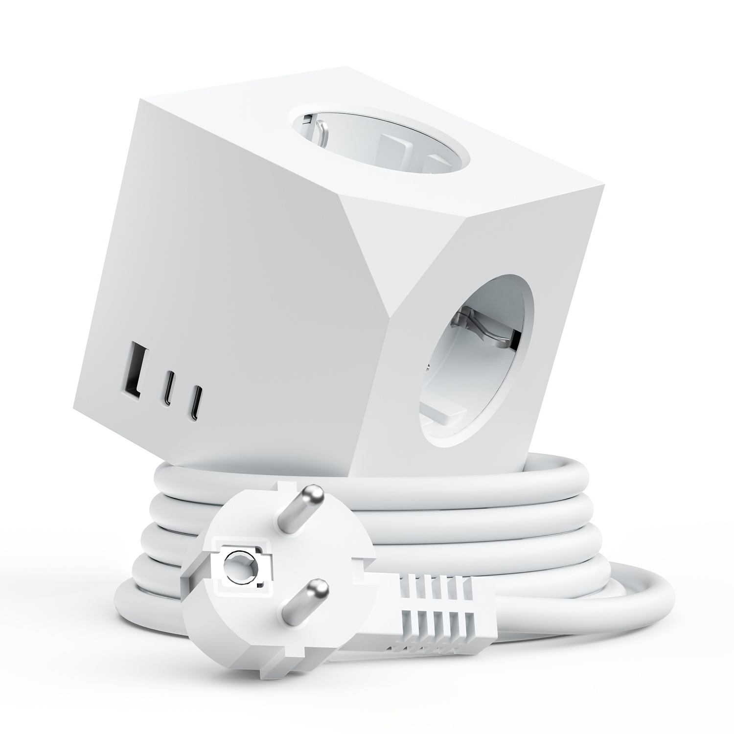 Image of Pd 25w Cube Power Strip, 6-in-1 Extension Lead With 3 Usb Ports And 3 Ac Outlets, Strong Magnetic Suction Base, 1.5m -free Cord, European Standard Charging Station5