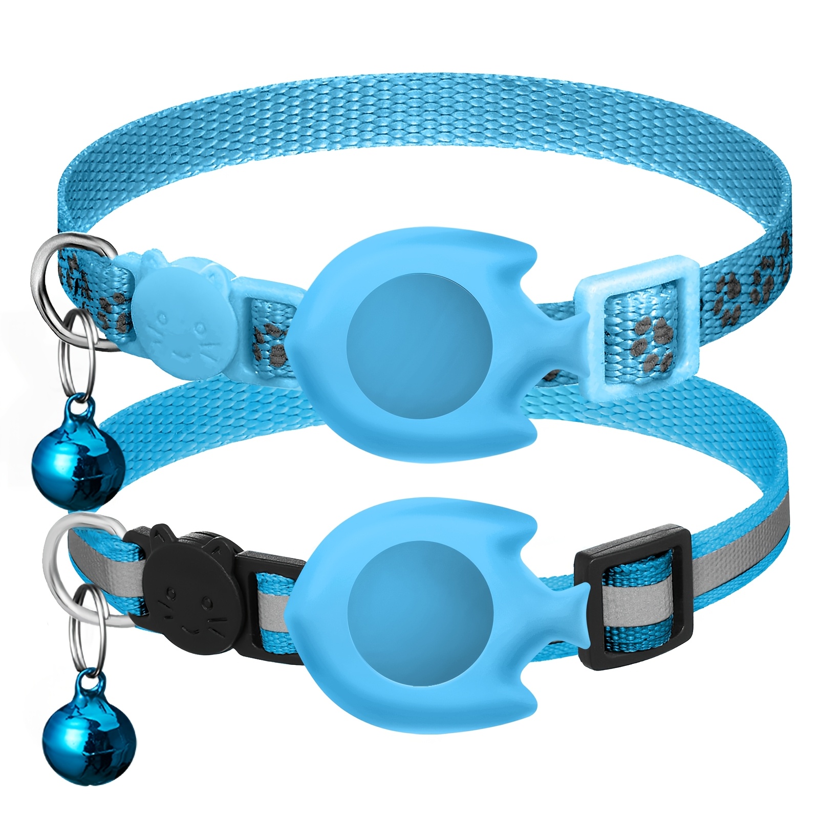 2pcs Cute Cat Collars, Fish-Shaped Holder Suitable for Airtag, Reflective, Breakaway, with Bell, Adjustable 17.78-30.48 cm, Safety Buckle, with Cat Collar Holder for Girl Boy Cats Pet Supplies, Gifts (Without Airtag), Without Battery - Image 13