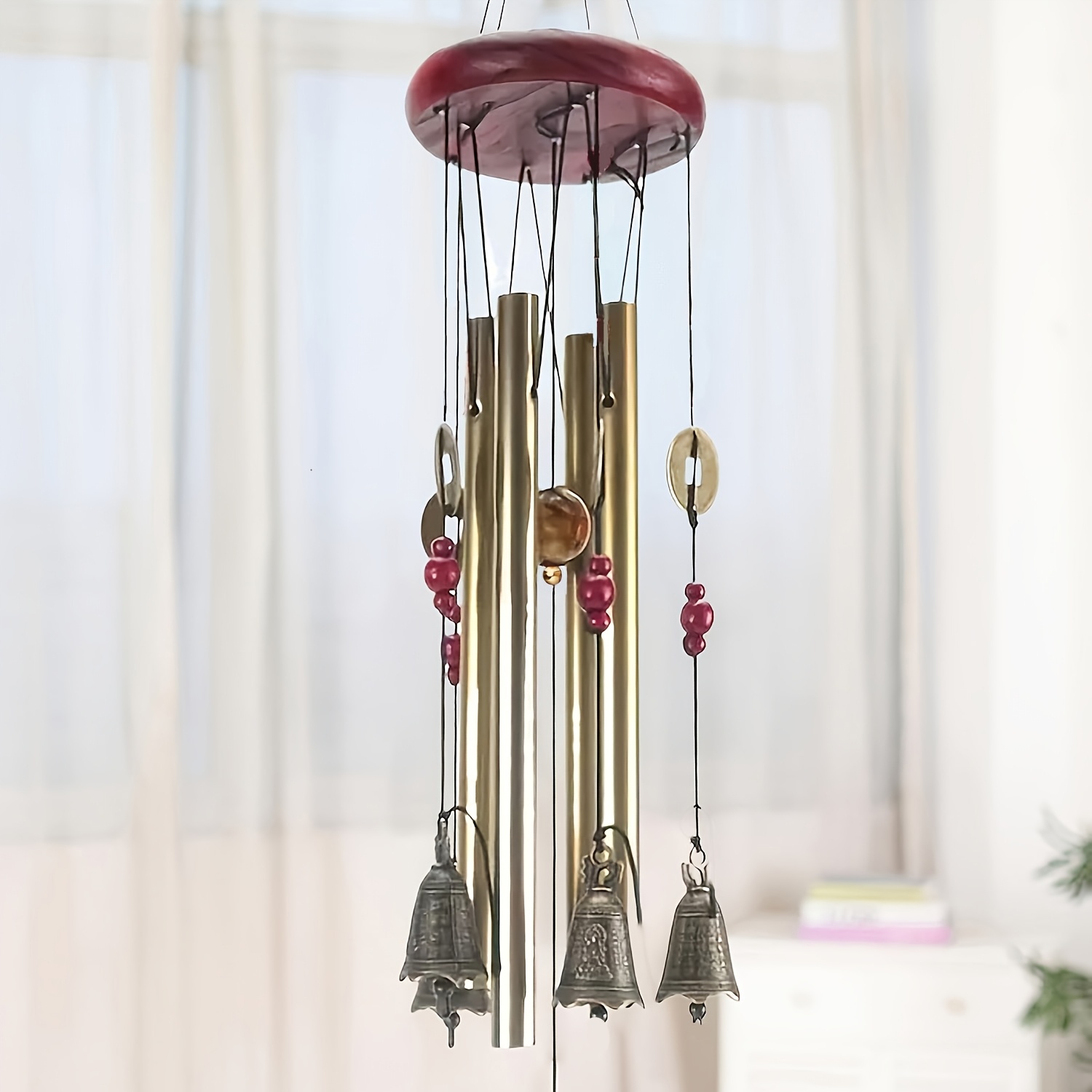 E-shop Traditionelle Retro Windspiel - Schritt-für-Schritt Wohlstandsanziehung Premium Rotierende Aluminiumrohr-Glockenspiel - Ideal für Türdekoration,