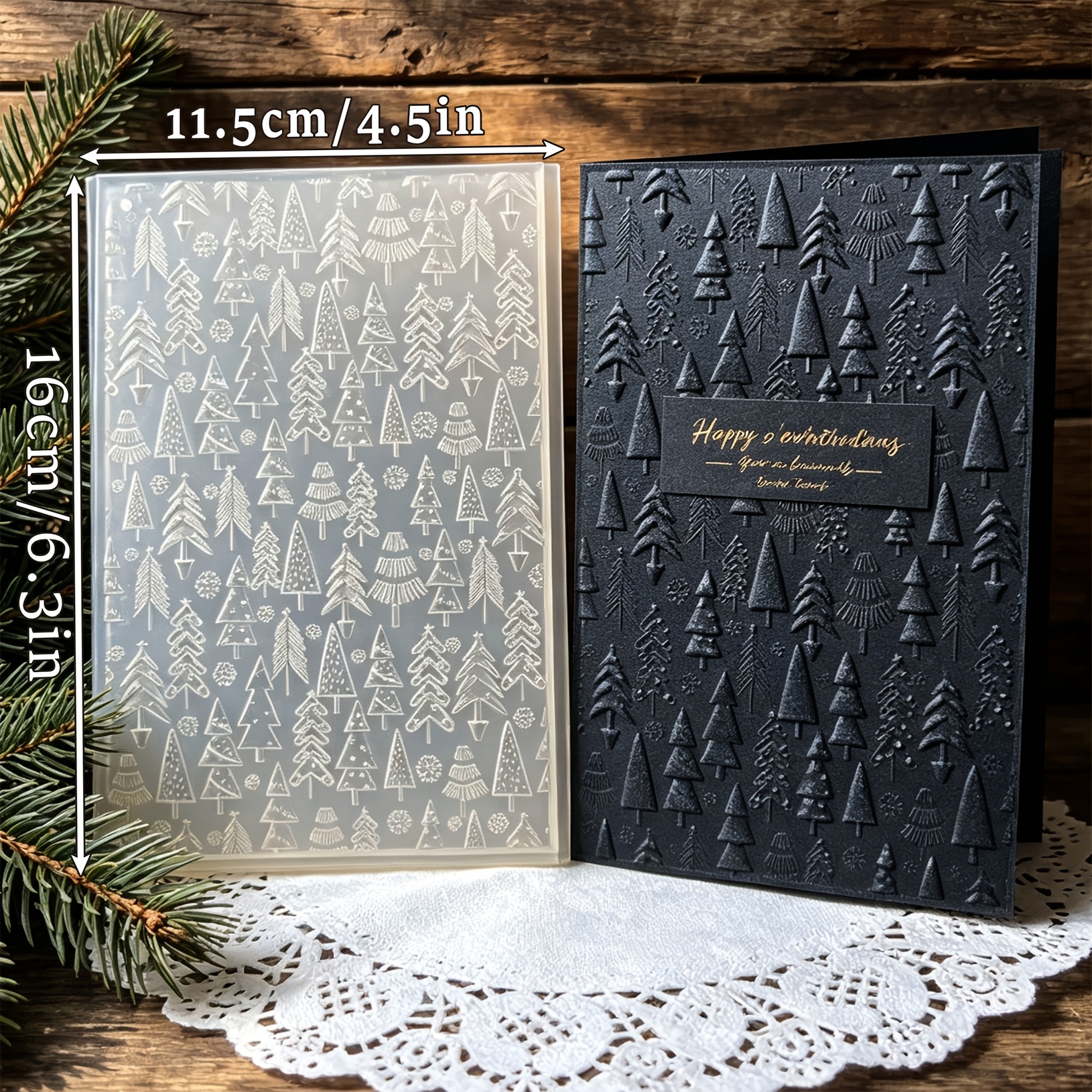 TEMU Light Luxury Forest Christmas Tree Embossed Template New Year's Eve Invitation Snowflake Texture Handmade Pressing Tool