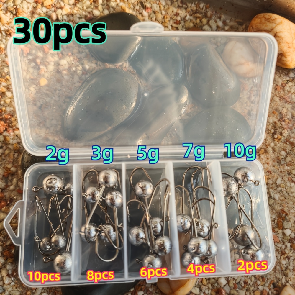 Image of 30pcs/box Lead Fishing Hooks 2g 3.5g 5g 7g 10g Size, Heavy Duty Barbed Sharp Pointed Soft Bait Hooks For Freshwater Sea Trout Fishing Accessories-ideal Fishing Gift For , Antislip Design