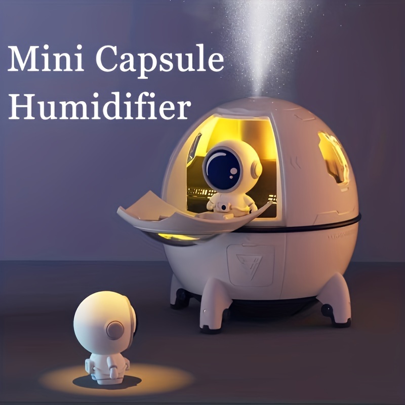 

Capsule Humidifier With Led Light – Usb-powered Aromatherapy Diffuser For Bedroom, Office, And Car, White Spherical Design With Astronaut