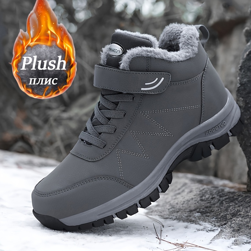 

Men's Snow Boots, Warm Fleece Cozy Non-slip Ankle Boots Plush Comfy Outdoor Hiking Shoes Lined Trekking Shoes, Winter