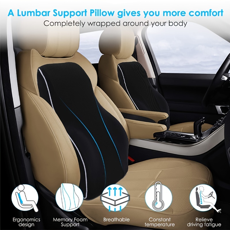 1 pza. Almohada de soporte lumbar para silla de , almohada de soporte lumbar para coche, ordenador, silla de juego, cojín de espuma viscoelástica reclinable, cubierta de malla con correa ajustable. detalles 3