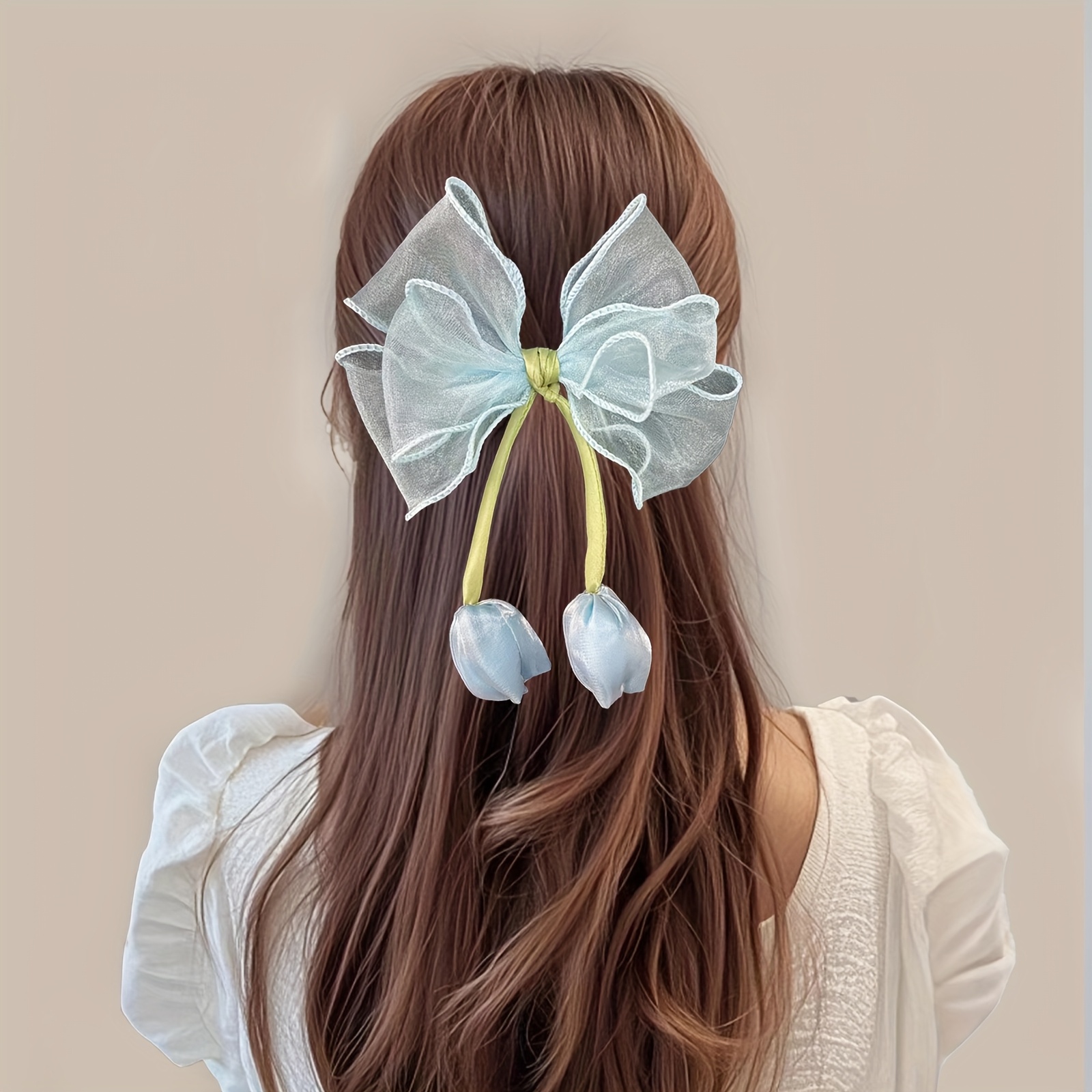 1pc bowknot tulip hair clip long tail ribbon mesh bow - Temu Oman