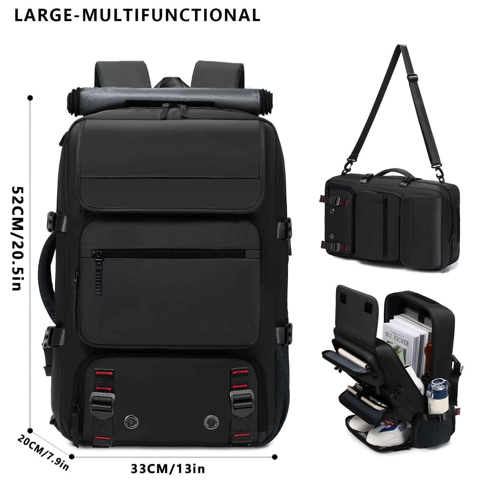 TEMU Men's Large Capacity Travel Laptop Backpack, Airline Approved Business Work Bag, Fits 17-inch Notebook, Durable Nylon Material, With Shoe