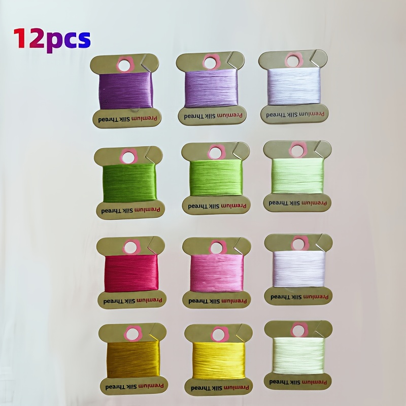 12 Skeins of Premium Silk Thread Spools for Embroidery & Craft Decoration
